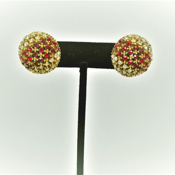 Ciner Jewelry - Ciner Vintage Clip On Earrings Red & Clear Stones